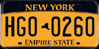 NY license plate HGO0260