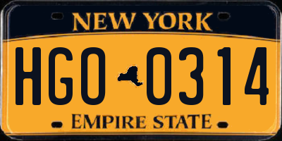NY license plate HGO0314