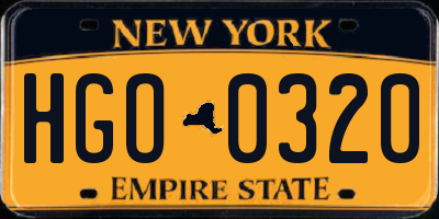 NY license plate HGO0320