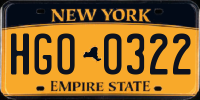 NY license plate HGO0322