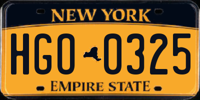 NY license plate HGO0325