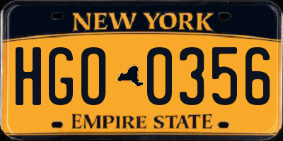 NY license plate HGO0356