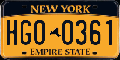 NY license plate HGO0361