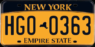 NY license plate HGO0363