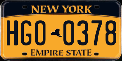 NY license plate HGO0378