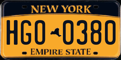 NY license plate HGO0380