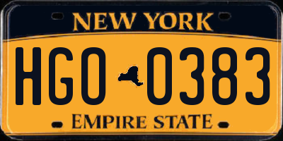 NY license plate HGO0383