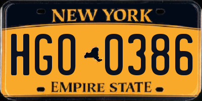 NY license plate HGO0386