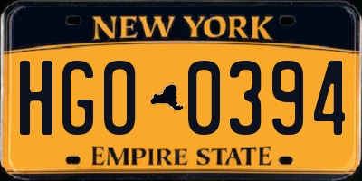 NY license plate HGO0394