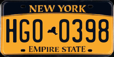 NY license plate HGO0398