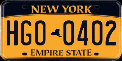 NY license plate HGO0402