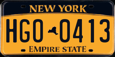 NY license plate HGO0413