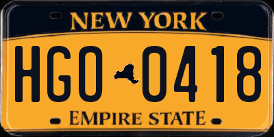 NY license plate HGO0418