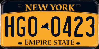 NY license plate HGO0423