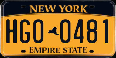 NY license plate HGO0481