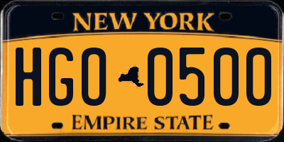 NY license plate HGO0500