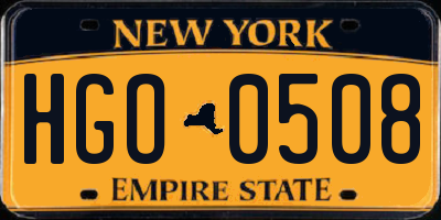 NY license plate HGO0508