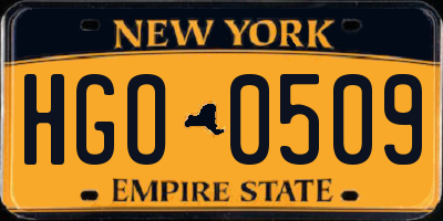 NY license plate HGO0509