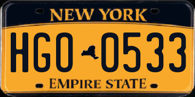 NY license plate HGO0533