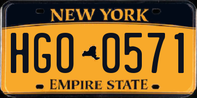 NY license plate HGO0571