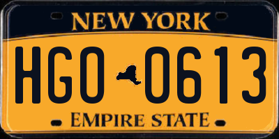 NY license plate HGO0613