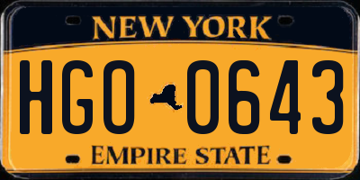 NY license plate HGO0643