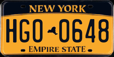 NY license plate HGO0648