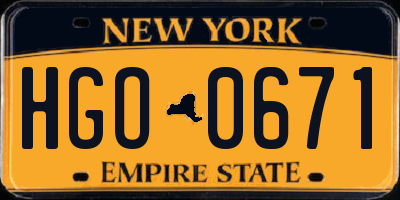 NY license plate HGO0671