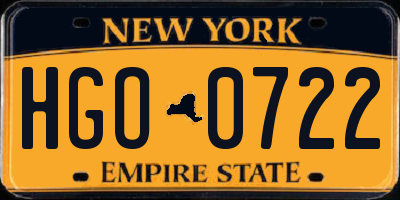 NY license plate HGO0722