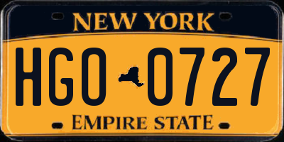 NY license plate HGO0727