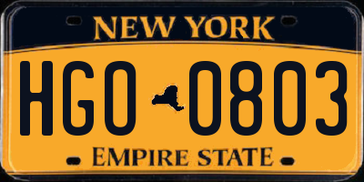 NY license plate HGO0803