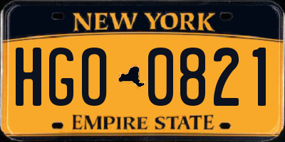 NY license plate HGO0821