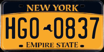 NY license plate HGO0837