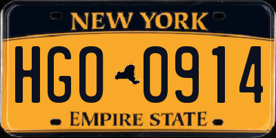 NY license plate HGO0914