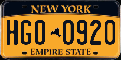 NY license plate HGO0920