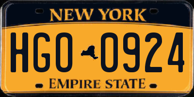 NY license plate HGO0924