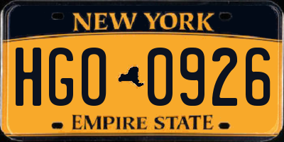 NY license plate HGO0926