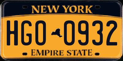 NY license plate HGO0932