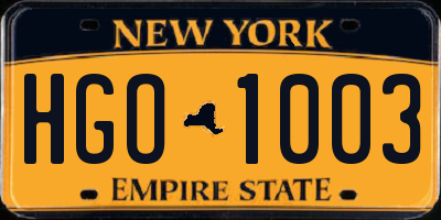 NY license plate HGO1003