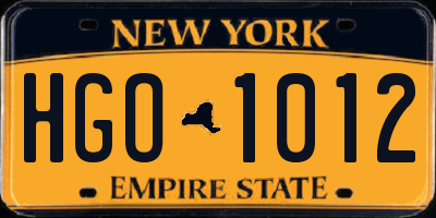 NY license plate HGO1012