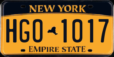 NY license plate HGO1017