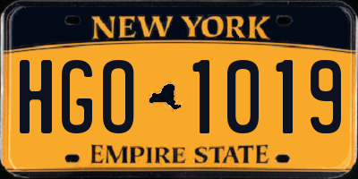 NY license plate HGO1019