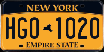 NY license plate HGO1020