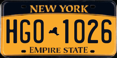 NY license plate HGO1026