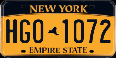 NY license plate HGO1072