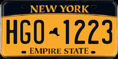 NY license plate HGO1223