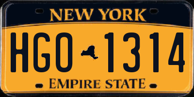 NY license plate HGO1314