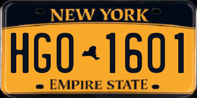 NY license plate HGO1601