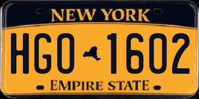 NY license plate HGO1602