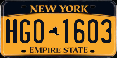 NY license plate HGO1603